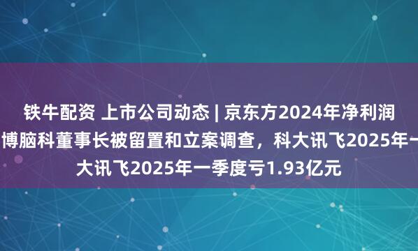 铁牛配资 上市公司动态 | 京东方2024年净利润同比增109%，三博脑科董事长被留置和立案调查，科大讯飞2025年一季度亏1.93亿元