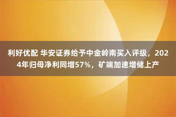 利好优配 华安证券给予中金岭南买入评级，2024年归母净利同增57%，矿端加速增储上产