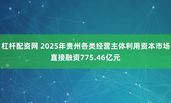 杠杆配资网 2025年贵州各类经营主体利用资本市场直接融资775.46亿元